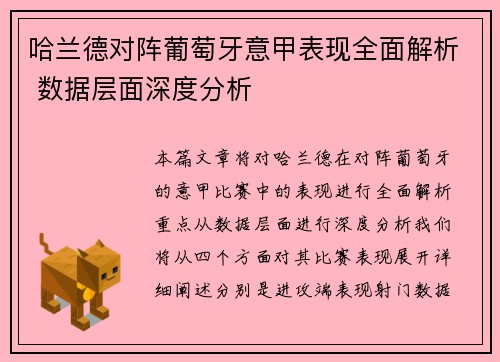 哈兰德对阵葡萄牙意甲表现全面解析 数据层面深度分析